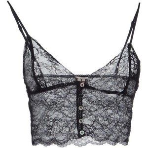 Haute Hippie Long Line Black Lace Bra w/ Buttons